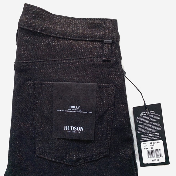 HUDSON Holly High Rise Wide Leg Trouser Black Gold Stretch Jeans - Picture 3 of 12
